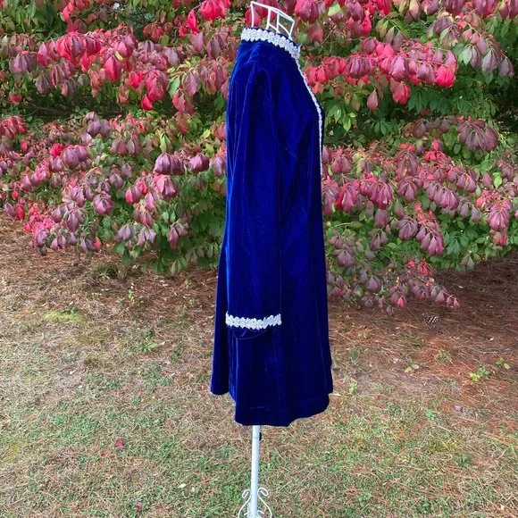 vintage 70s dress 1970s long sleeve velvet  deep blue rhinestone glitter | S-M | - Picture 3 of 9